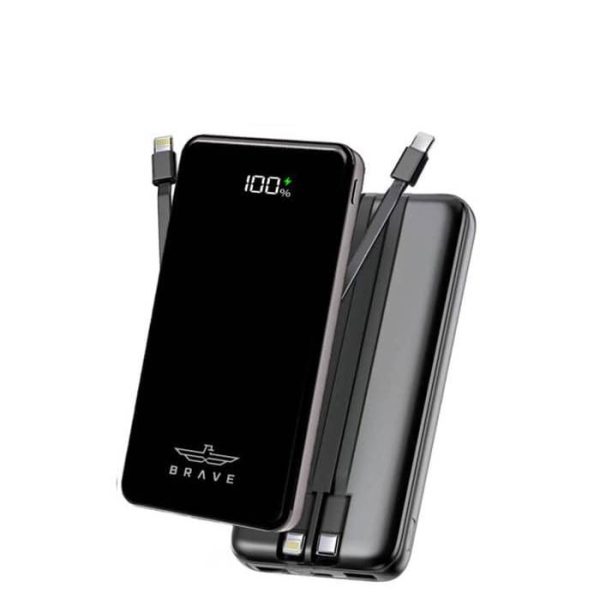 پاوربانک بریو مدل BRAVE 12000mAh Power Bank with 22.5W Fast Charging, Built-in USB-C & Lightning Cables, LED Display, Dual Output, Compact Design